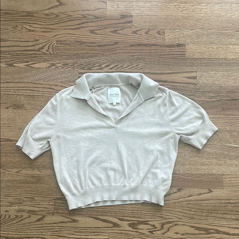 Part Two Beige Polo Collar Knit Top